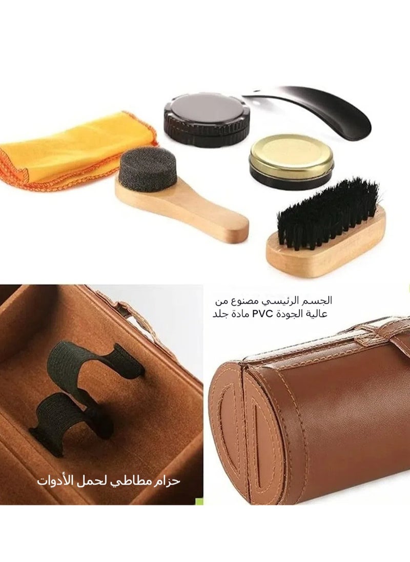 Generic 6PCS Shoe Polish Care Kit Leather Shoe Shine Set Shoe Brushes Compact Shoe Cleaning Kit with PU Leather Case for Polishing  - Image 3