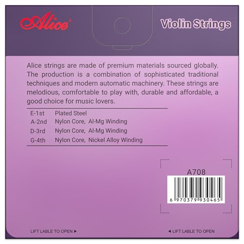 Alice Violin Strings Alice 44 Violin Strings Full Set Nylon Core AlMg NiFe Winding with Ball End 1 Set - Image 3