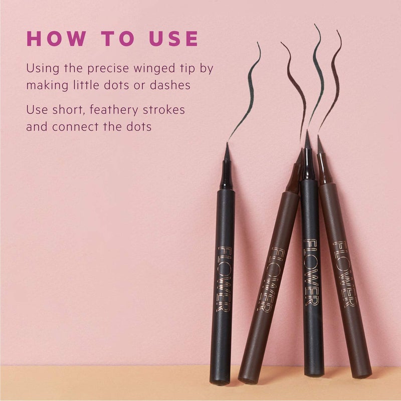 FLOWER BEAUTY By Drew Barrymore Forever Wear Winged Eyeliner - Long-Lasting + Smudge-Proof - Liquid Eyeliner + Winged Applicator (Dark + Stormy) - Image 3