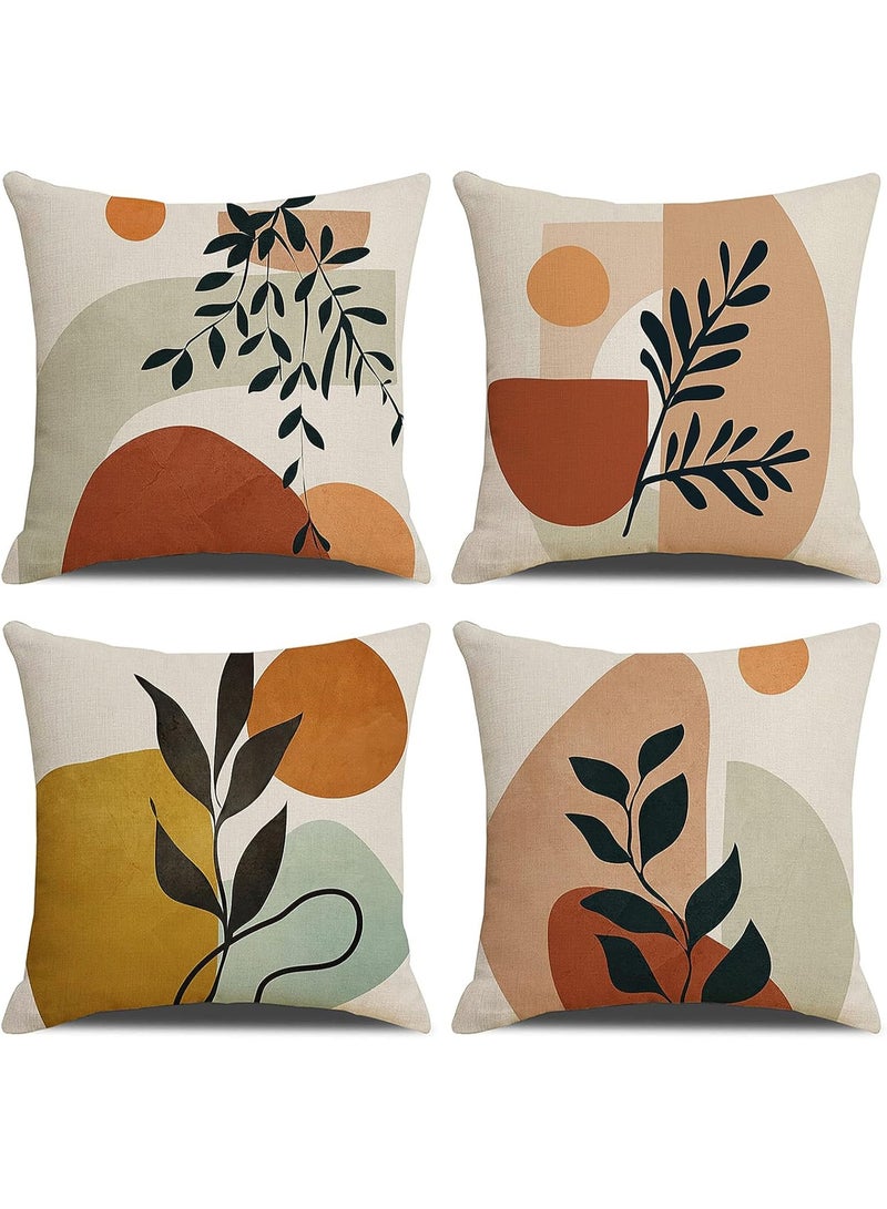 اغطية وسائد بتصميم تجريدي بنمط بوهو مقاس 18 × 18 مجموعة من 4 قطع، اغطية وسائد بتصميم عصري بسيط هندسي، غطاء وسادة زينة داخلي وخارجي، اكسسوارات ديكور للمنزل والاريكة والسرير - Image 1