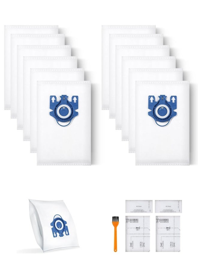 بكومور أكياس غبار المكنسة الكهربائية Miele GN - 12 كيس بديل AirClean 3D Efficiency + 4 فلاتر للمحرك + فرشاة تنظيف - ترشيح 99.9% من الغبار الناعم، إغلاق تلقائي، متوافق مع طرازات Miele C2/C3/C1 - Image 1