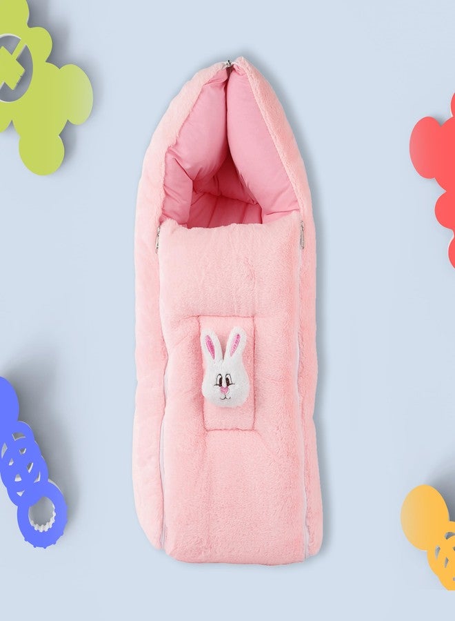 فوي دروب كيس نوم للأطفال من فوي دروب، ناعم ومخملي، عش حمل للأطفال حديثي الولادة مع غطاء رأس وسحاب، غطاء دافئ للرضع مناسب لفصل الشتاء والسفر وعربة الأطفال والاستخدام المنزلي، تصميم أرنب، مريح للأولاد والبنات (وردي) - Image 2