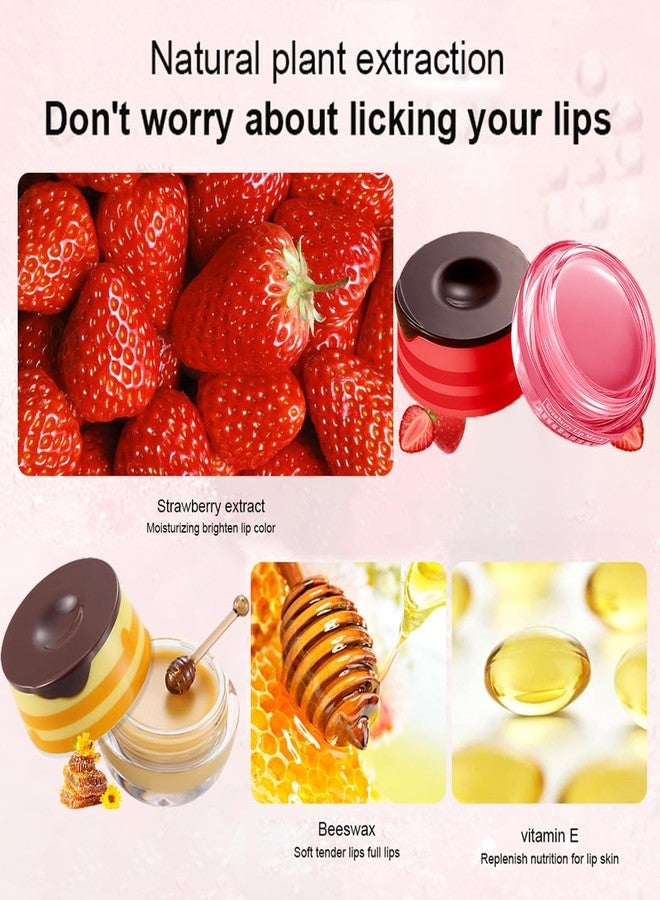 FYEBOO 4PCS Strawberry & Honey Lip Balm, Vitamin E Moisturizing Propolis Sleeping Lip Mask, Effective Reduces Lip Lines Prevention Dry and Cracked Lip Scrubs Exfoliator Smoothing Dry Lip Care - Image 4