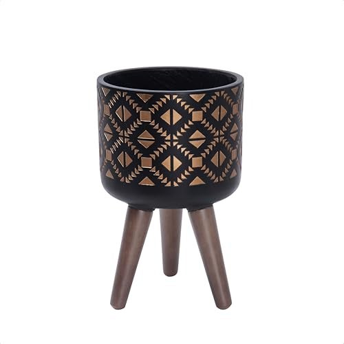 D'vine Dev 8 Inch Planter Pot with Stand, Mid-Century Tall Plant Pot with Legs for Indoor Plants, Small, Bronze/Black, 88-G-A-6 - Image 1
