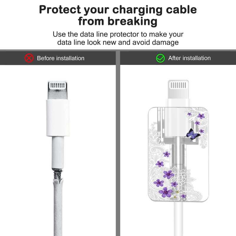 CameCosy Cute Floral Cable Protector for iPhone Charger Red Rose Wild Flower Bouquet Butterfly Cherry Blossoms Pattern 4 pcs Set Charging Cord Phone Saver - Image 5