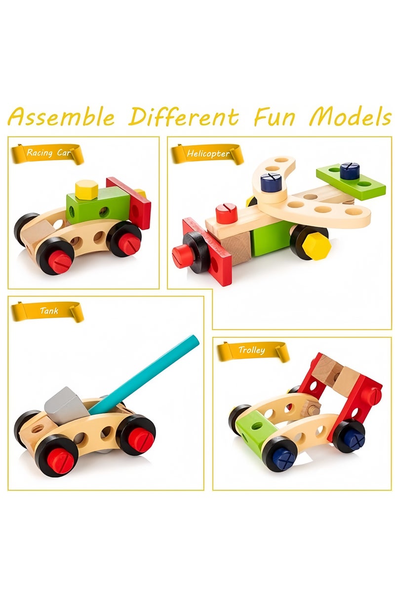 Kids Wooden Toolbox Toy, Simulation Repair & Disassembly Kit, Montessori Educational Pretend Play Set for Toddlers Boys Girls - Image 4