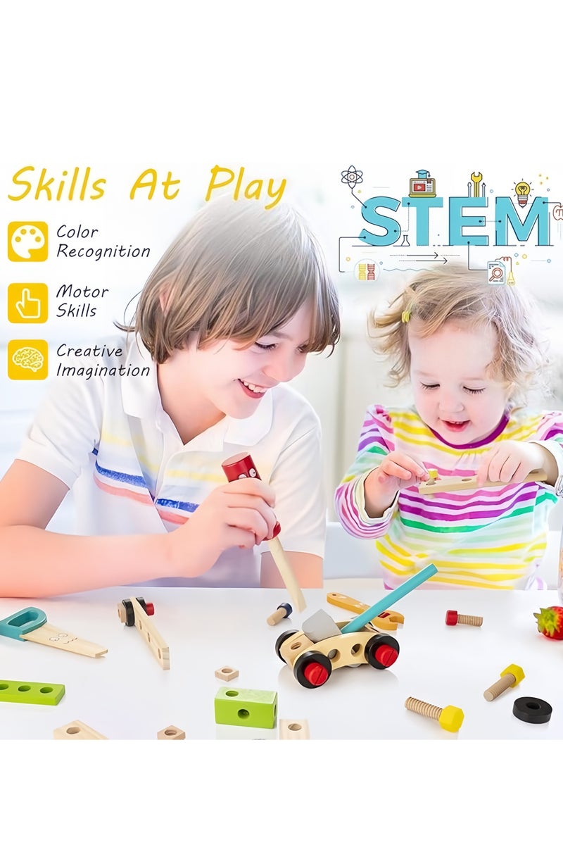 Kids Wooden Toolbox Toy, Simulation Repair & Disassembly Kit, Montessori Educational Pretend Play Set for Toddlers Boys Girls - Image 5