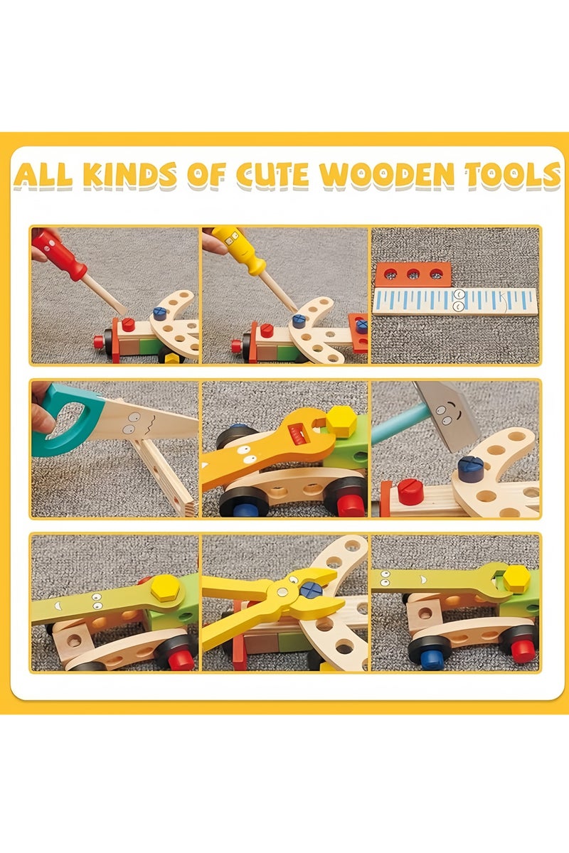 Kids Wooden Toolbox Toy, Simulation Repair & Disassembly Kit, Montessori Educational Pretend Play Set for Toddlers Boys Girls - Image 3