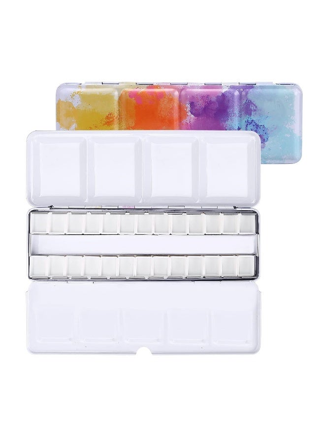 Empty Watercolor Palette, Empty Watercolor Tin with Fold Out Palette, Medium Colorful Watercolor Tray Palette with 26 Empty Half Pans for Plein Air Painting and Sketching for DIY Travel Palette