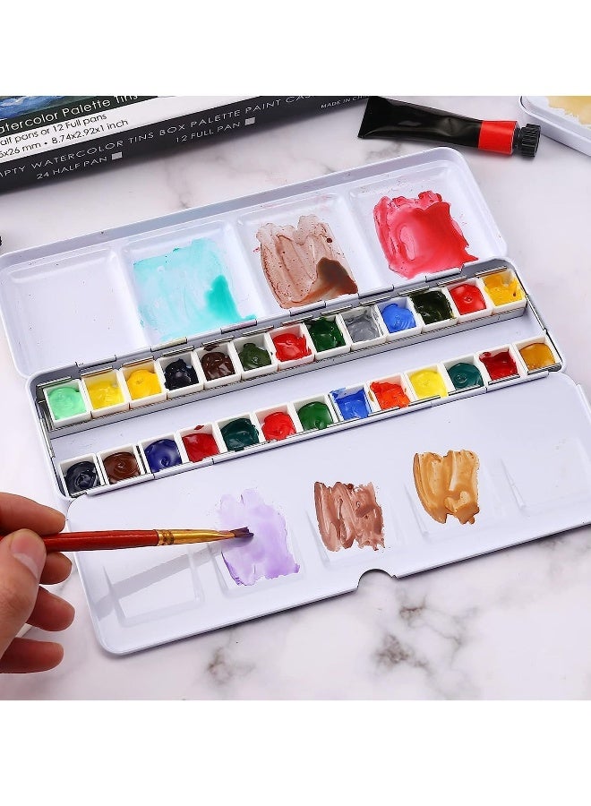 Empty Watercolor Palette, Empty Watercolor Tin with Fold Out Palette, Medium Colorful Watercolor Tray Palette with 26 Empty Half Pans for Plein Air Painting and Sketching for DIY Travel Palette