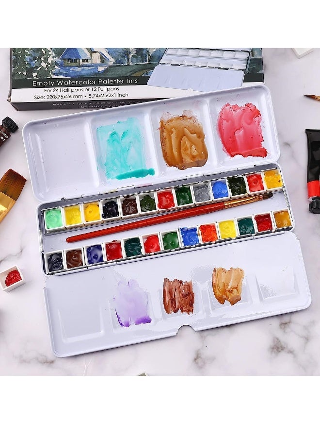 Empty Watercolor Palette, Empty Watercolor Tin with Fold Out Palette, Medium Colorful Watercolor Tray Palette with 26 Empty Half Pans for Plein Air Painting and Sketching for DIY Travel Palette