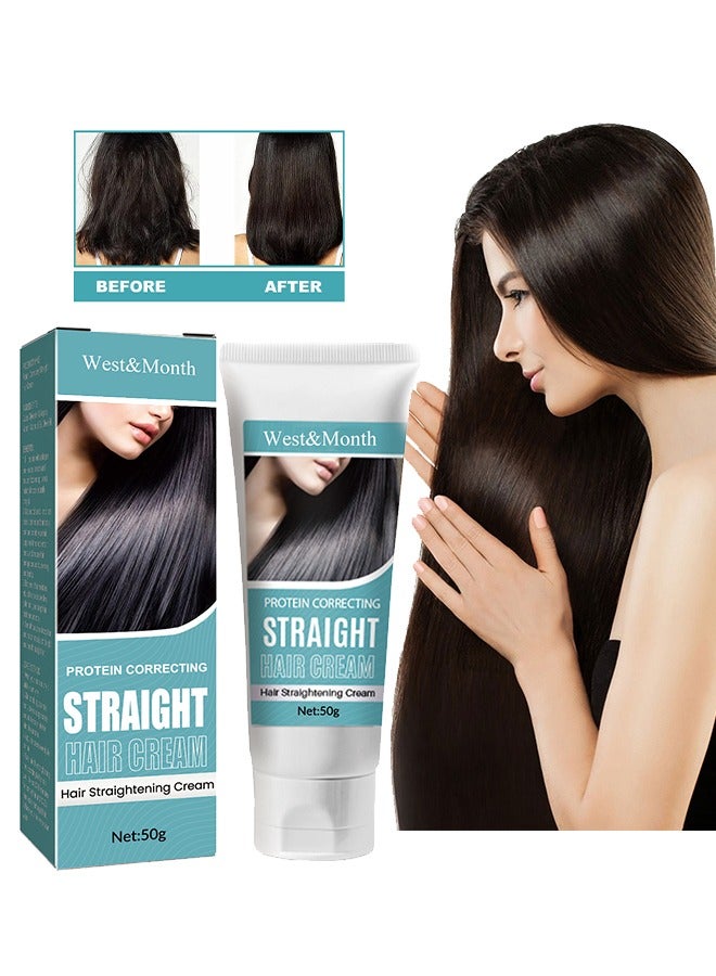 West&Month Protein Correcting Straight Hair Cream- Silk & Gloss Hair Straightening Cream, Nourishing Fast Smoothing Collagen Hair Straightener Cream for All Hair Types - Image 1