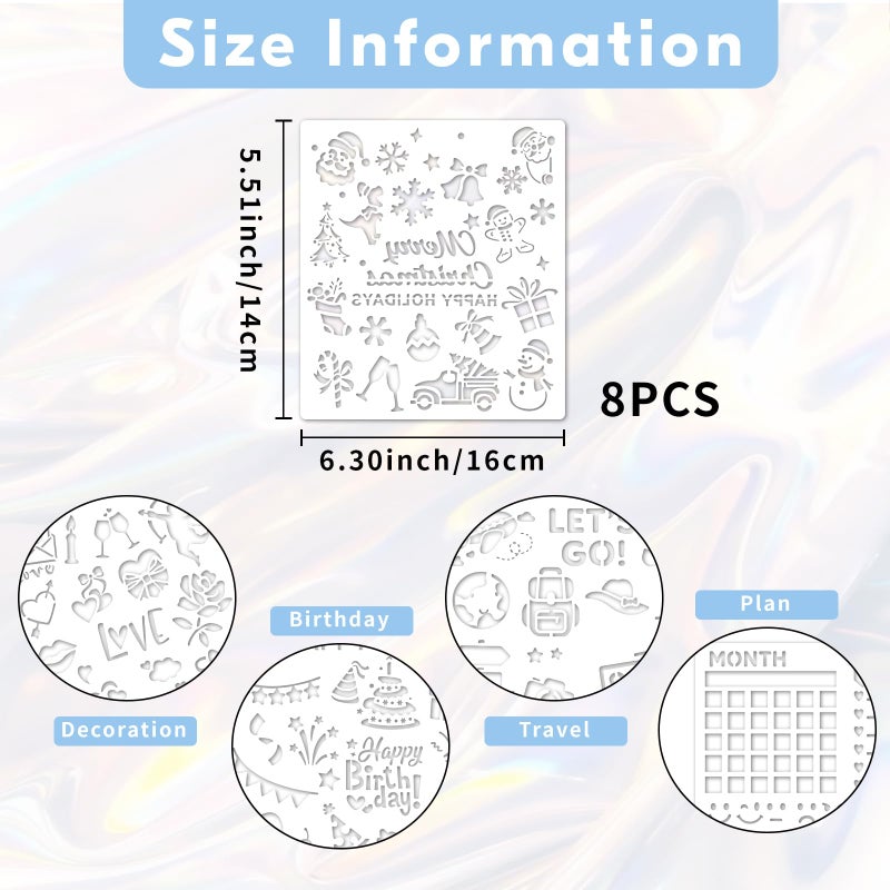 VIOXIA 8 Pack Scrapbook Stencils for Crafts Reusable, Scrapbooking Supplies with Letter Number Stencil for Scrapbooking Bullet Journaling Notebook Planner Accessories - Image 5