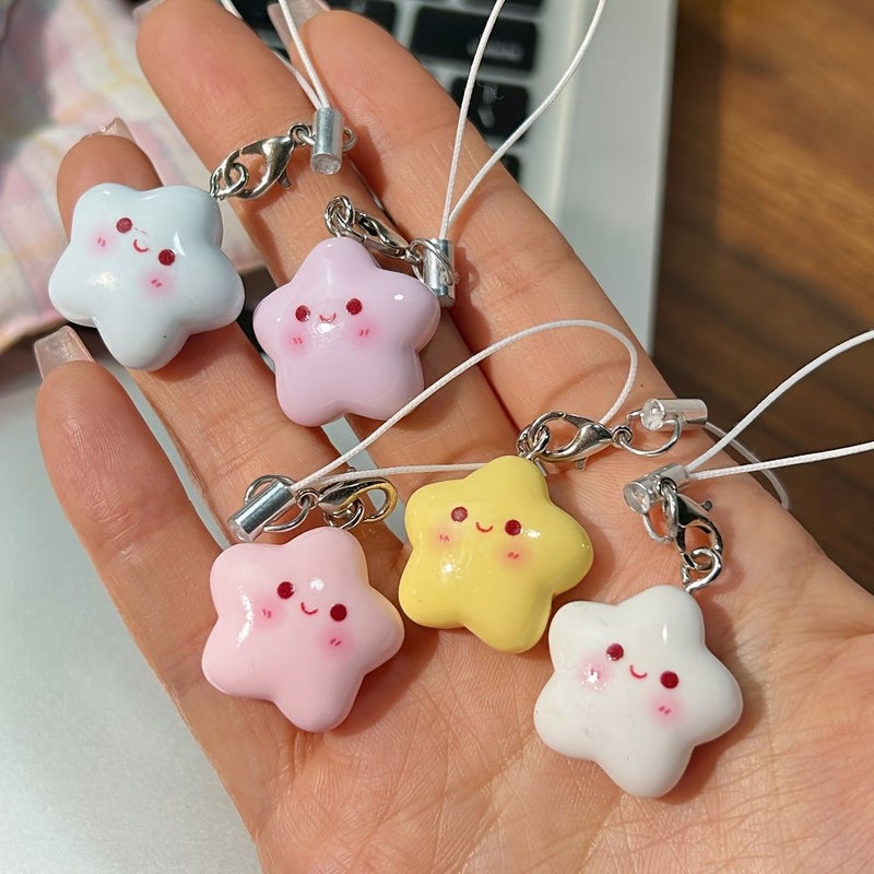 Macaron Blue Smile Star Phone Cord Cartoon Blush Five Pointed Star Milk Huh Bag Pendant Sweet Key Lanyard - Image 1