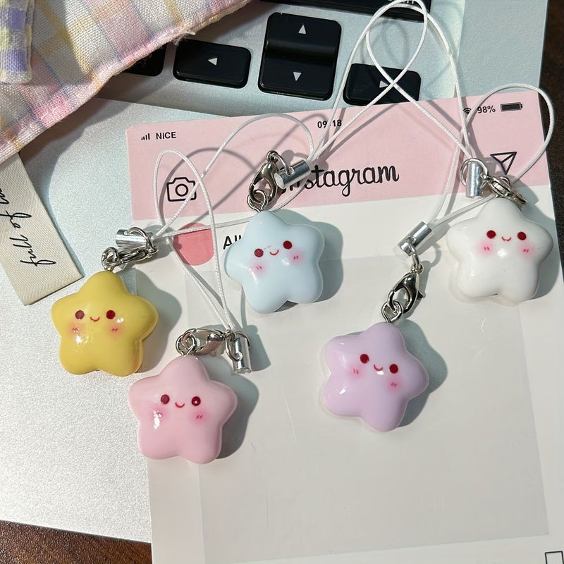 Macaron Blue Smile Star Phone Cord Cartoon Blush Five Pointed Star Milk Huh Bag Pendant Sweet Key Lanyard - Image 3