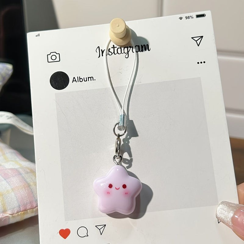 Macaron Blue Smile Star Phone Cord Cartoon Blush Five Pointed Star Milk Huh Bag Pendant Sweet Key Lanyard - Image 4