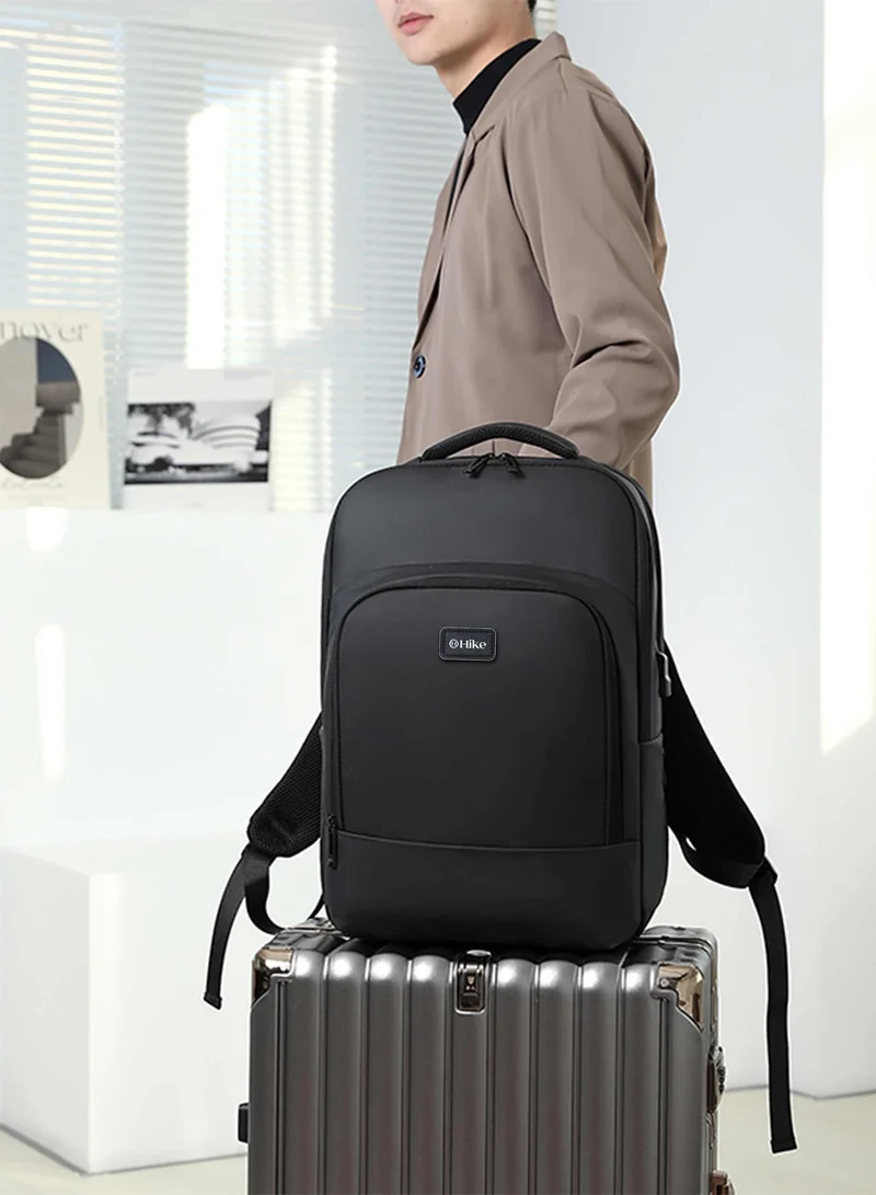هايك Hike Unisex Polyester Backpack 17.5-inch Water Resistant Computer Bag with Built in USB Port for Men and Women, HK2105-BLACK