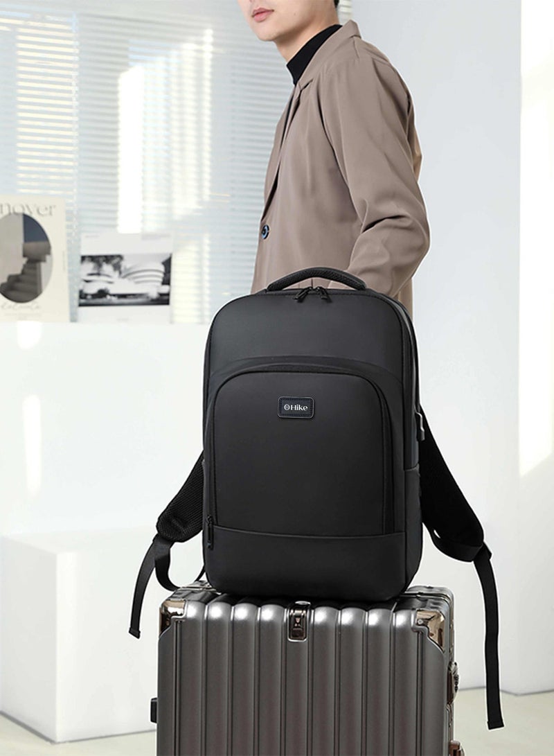 هايك Hike Unisex Polyester Backpack 17.5-inch Water Resistant Computer Bag with Built in USB Port for Men and Women, HK2105-BLACK - Image 2