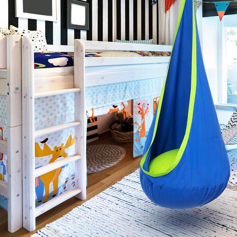 Y- STOP Kids Pod Swing Seat, Hanging Hammock Chair Swing with Inflatable Pillow, Sensory Swing Chair with Pocket for Outdoor and Indoor (Blue and Green) - Image 2