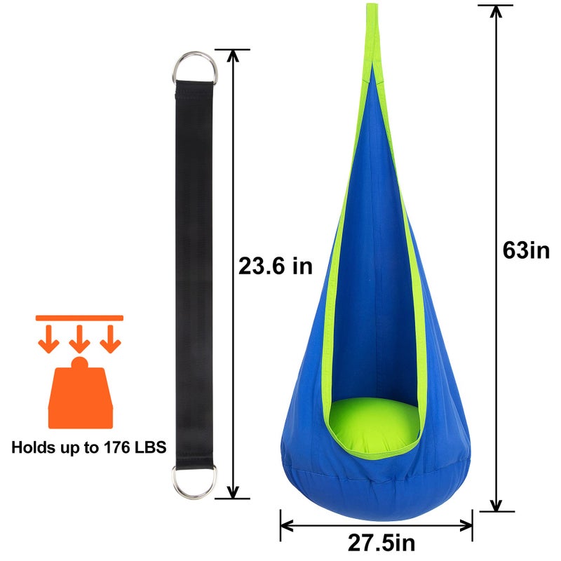 Y- STOP Kids Pod Swing Seat, Hanging Hammock Chair Swing with Inflatable Pillow, Sensory Swing Chair with Pocket for Outdoor and Indoor (Blue and Green) - Image 5
