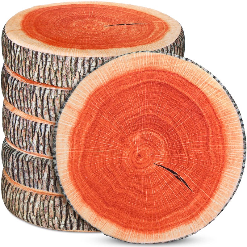 Unittype 6 Pcs Round Throw Pillow Wood Slice Chair Pillow Decorative Sofa Tree Stump Floor Cushion Natural Wood Cushion 3D Digital Printing Forest Decor for Bedroom Living RoomStylish