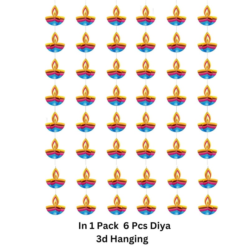 Digi Arts Store 3D Diya Blue Hanging Frill Pack of 6 Row Paper Festive Decoration Deepak Frills GarlandSeries for Parties Diwali Decoration for Home Office Decor - Image 2