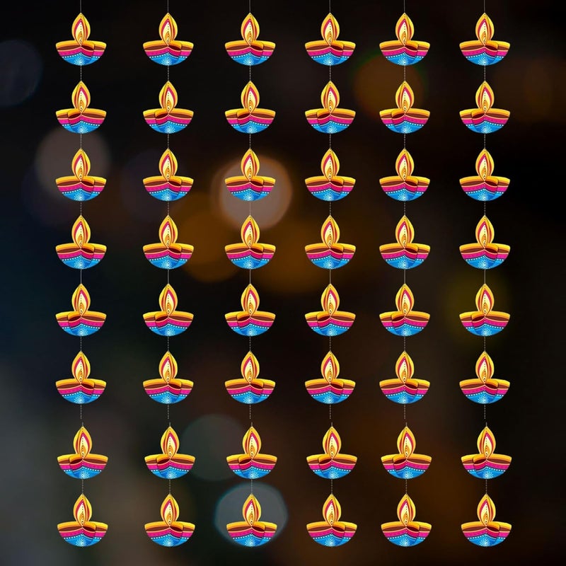 Digi Arts Store 3D Diya Blue Hanging Frill Pack of 6 Row Paper Festive Decoration Deepak Frills GarlandSeries for Parties Diwali Decoration for Home Office Decor - Image 1