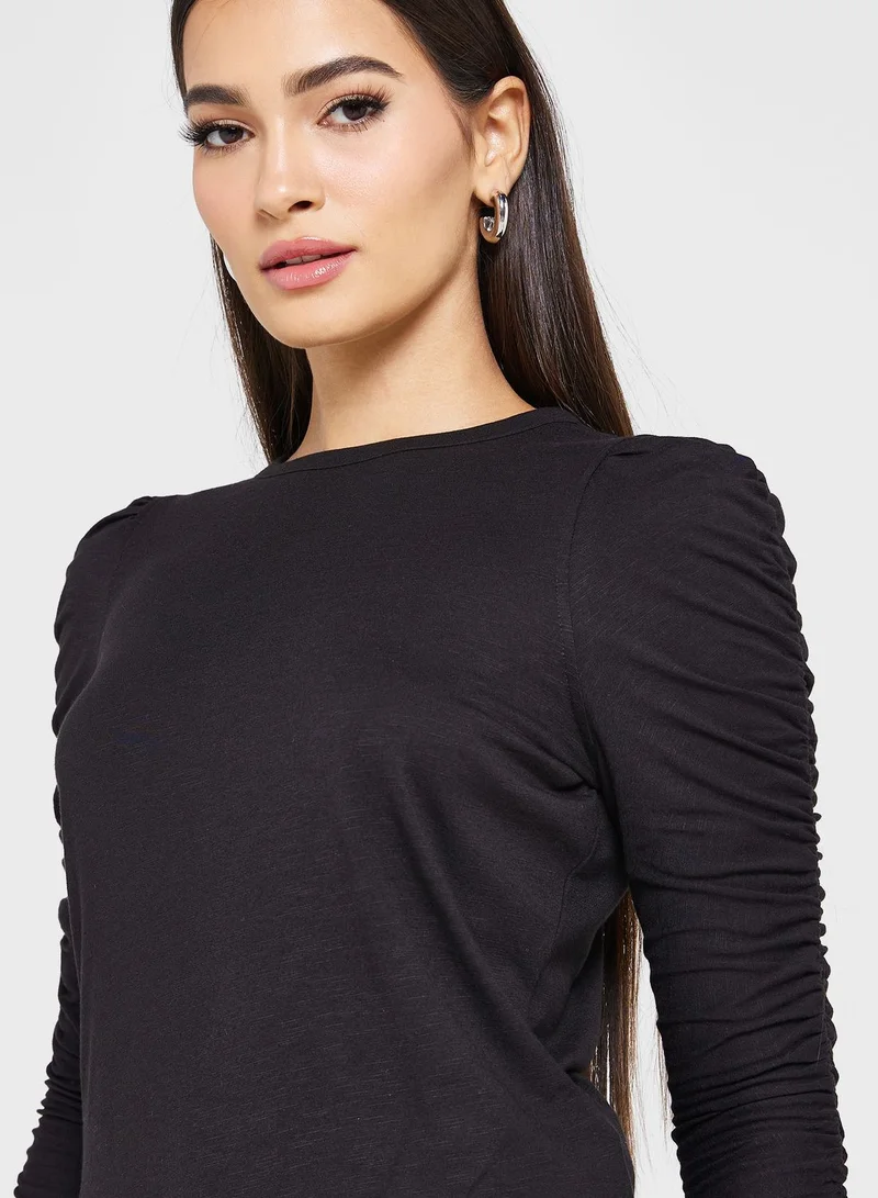WHISTLES Ruched Sleeve T-Shirt