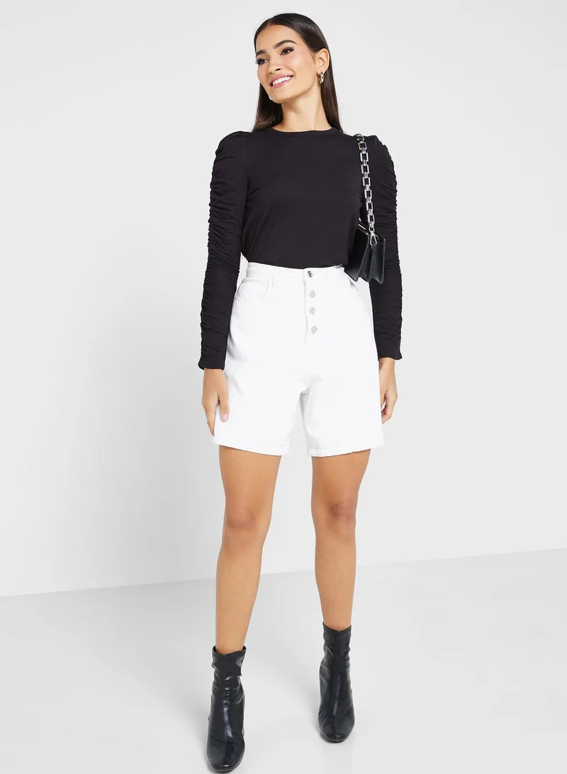 WHISTLES Ruched Sleeve T-Shirt