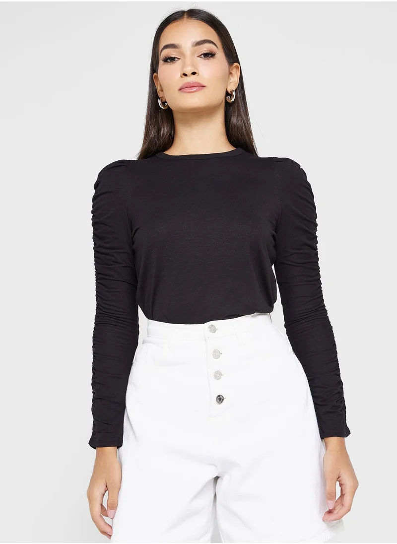 WHISTLES Ruched Sleeve T-Shirt