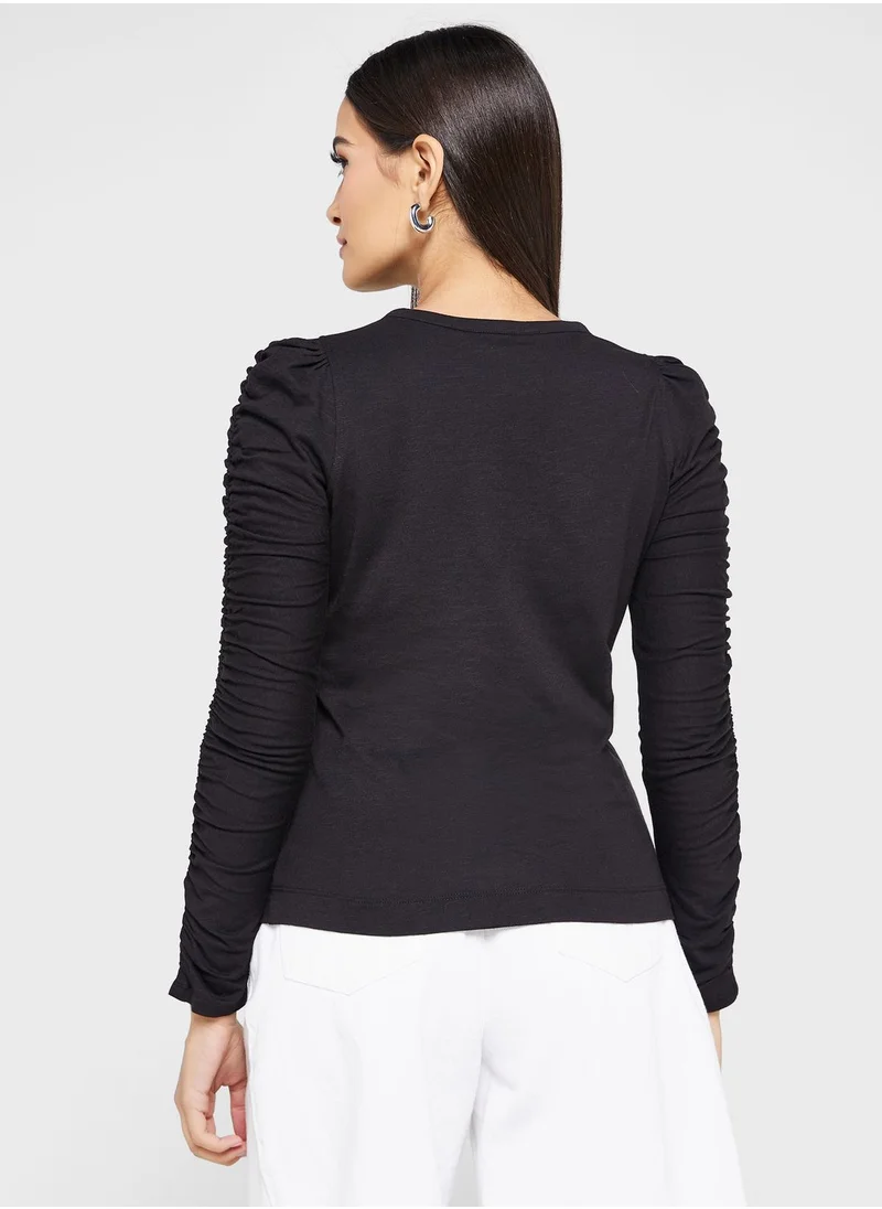 WHISTLES Ruched Sleeve T-Shirt