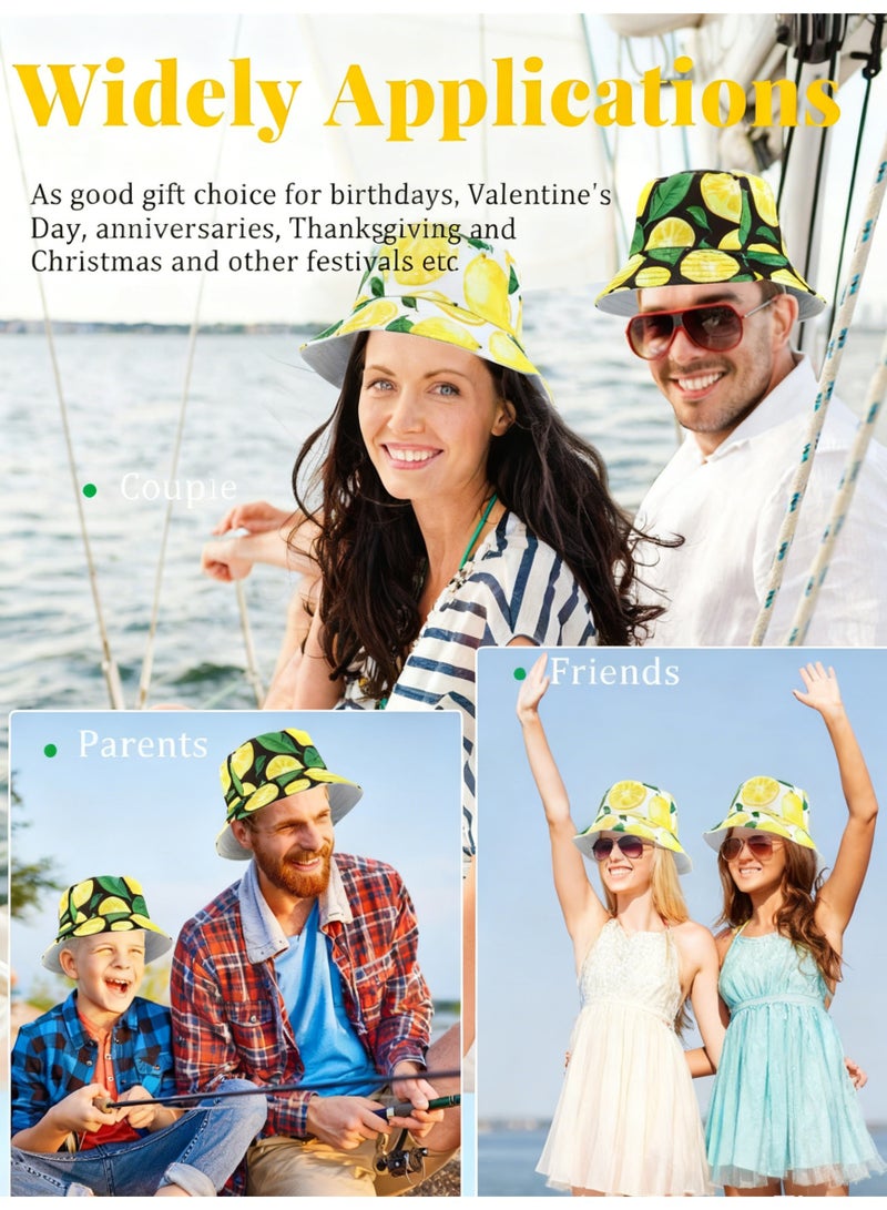 SUNSAR 2 Pieces Unisex Lemon Pattern Hats Reversible Fisherman Cap for Women Men Summer Travel Beach Sun Hat Outdoor Cap Unisex Bucket Hats - Image 5