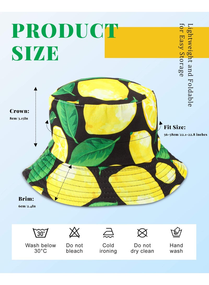 SUNSAR 2 Pieces Unisex Lemon Pattern Hats Reversible Fisherman Cap for Women Men Summer Travel Beach Sun Hat Outdoor Cap Unisex Bucket Hats - Image 2