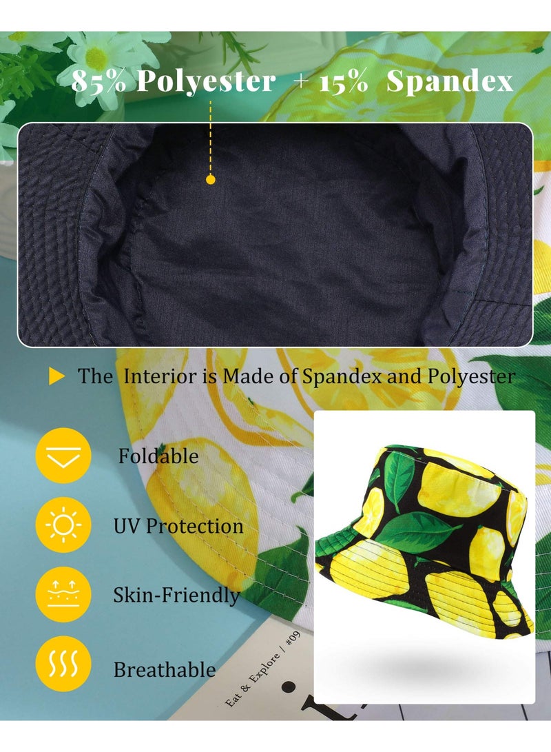 SUNSAR 2 Pieces Unisex Lemon Pattern Hats Reversible Fisherman Cap for Women Men Summer Travel Beach Sun Hat Outdoor Cap Unisex Bucket Hats - Image 3