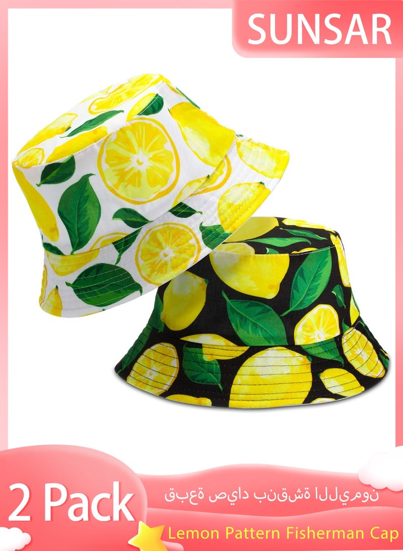 SUNSAR 2 Pieces Unisex Lemon Pattern Hats Reversible Fisherman Cap for Women Men Summer Travel Beach Sun Hat Outdoor Cap Unisex Bucket Hats - Image 1