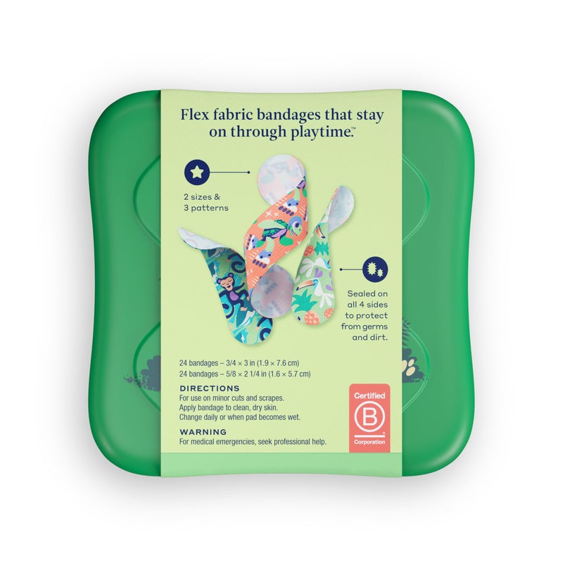 Welly Bandages | Adhesive Flexible Fabric Bravery Badges | Assorted Shapes for Minor Cuts, Scrapes, and Wounds | Colorful and Fun First Aid Tin | Turtle Oasis Patterns - 48 Count - Image 3