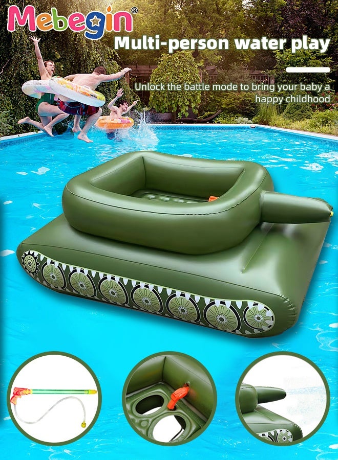 MEBEGIN 155*110*60cm Inflatable Ship Float with Water Gun, Fun Tank Shaped Ride-On Floaties for Kids Adult Summer Pool Party,Tank Floatie with Pump, Pool Games Family Water Play for Swimming Pool Beach - Image 2
