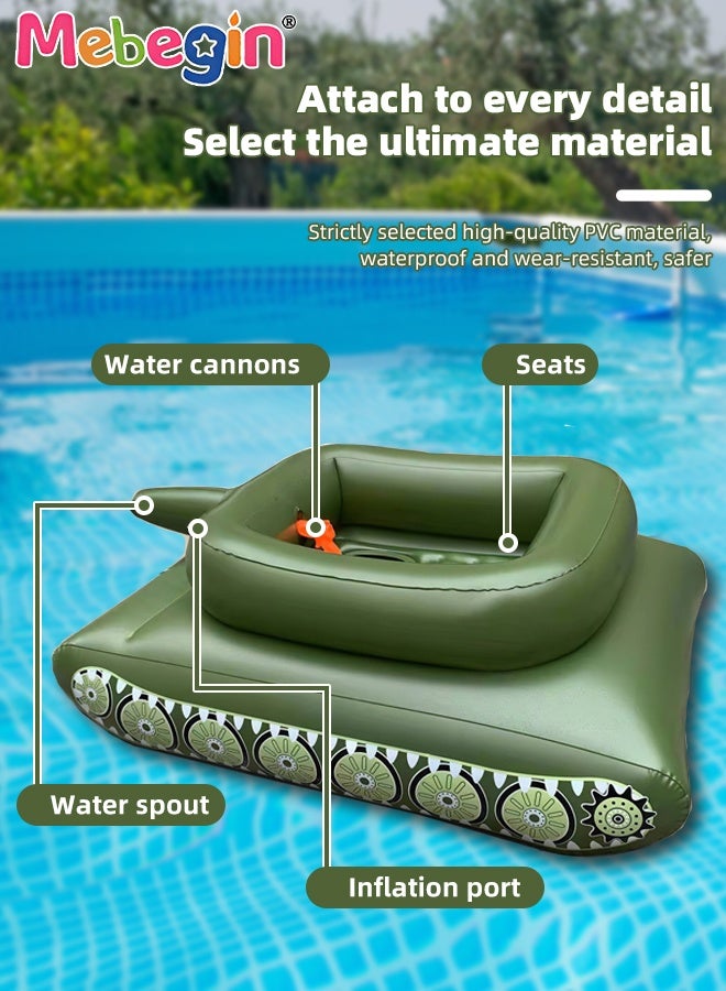 MEBEGIN 155*110*60cm Inflatable Ship Float with Water Gun, Fun Tank Shaped Ride-On Floaties for Kids Adult Summer Pool Party,Tank Floatie with Pump, Pool Games Family Water Play for Swimming Pool Beach - Image 3
