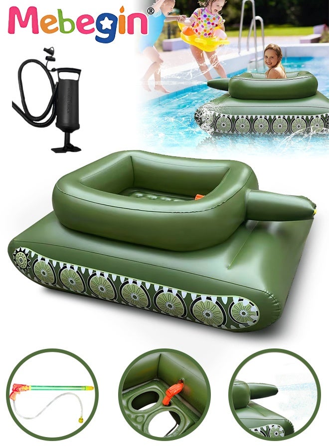 MEBEGIN 155*110*60cm Inflatable Ship Float with Water Gun, Fun Tank Shaped Ride-On Floaties for Kids Adult Summer Pool Party,Tank Floatie with Pump, Pool Games Family Water Play for Swimming Pool Beach - Image 1