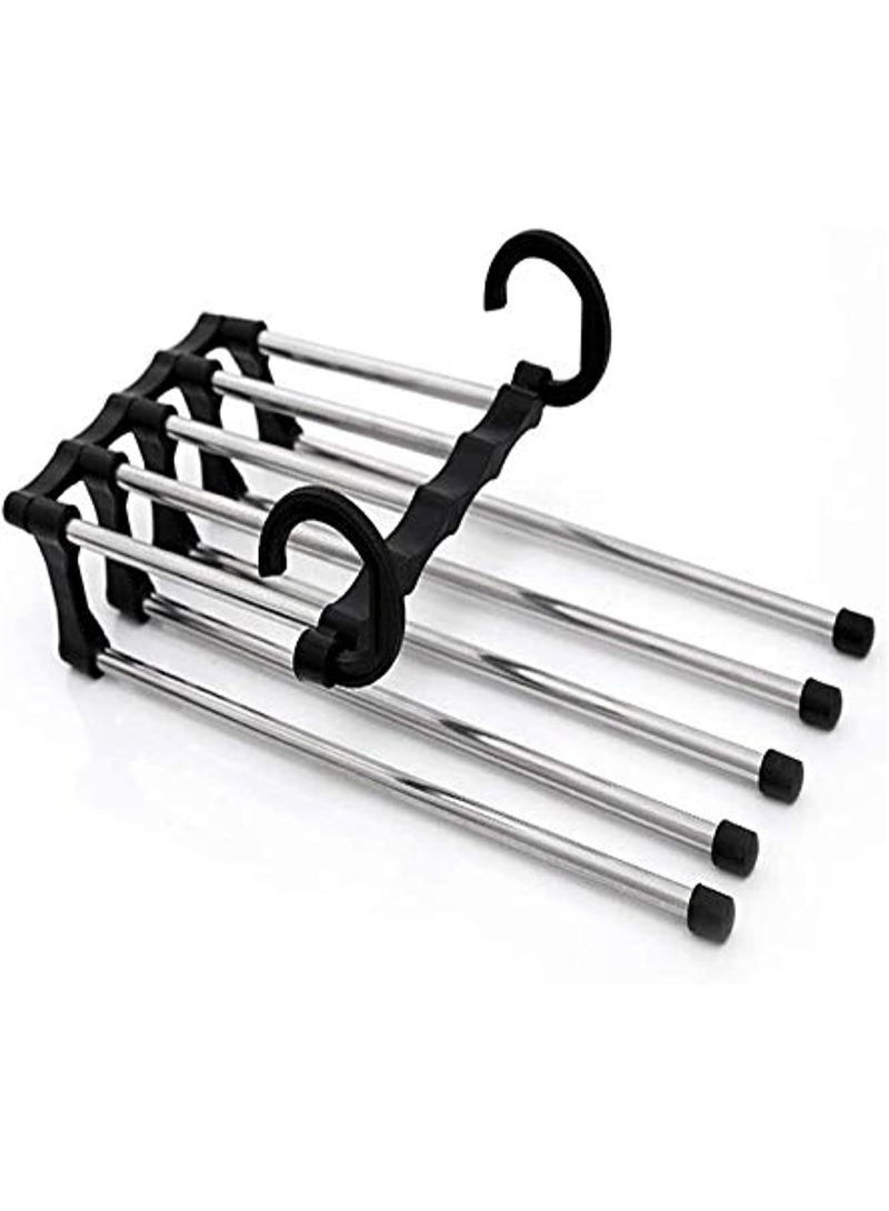 Spaceshoop 5 in 1 Stainless Steel Multi-Layer Multifunction Clothes Hanger – Space-Saving Magic Hanger for Closet Organization, Heavy-Duty Rotating Wardrobe Hanger for Shirts, Pants, Coats & Accessories - Image 1