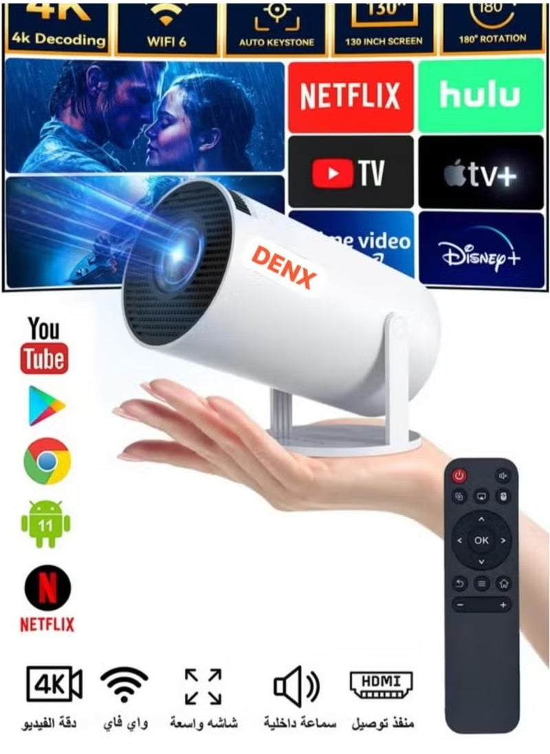 Smart Mini Projector, Portable Built-in WiFi, Android 11, FHD 1080P Projector Supports 50,000H, Auto LED Projector Horizontal Keystone Correction with 380° Rotation for Phone, 1280x720 with 8GB ROM