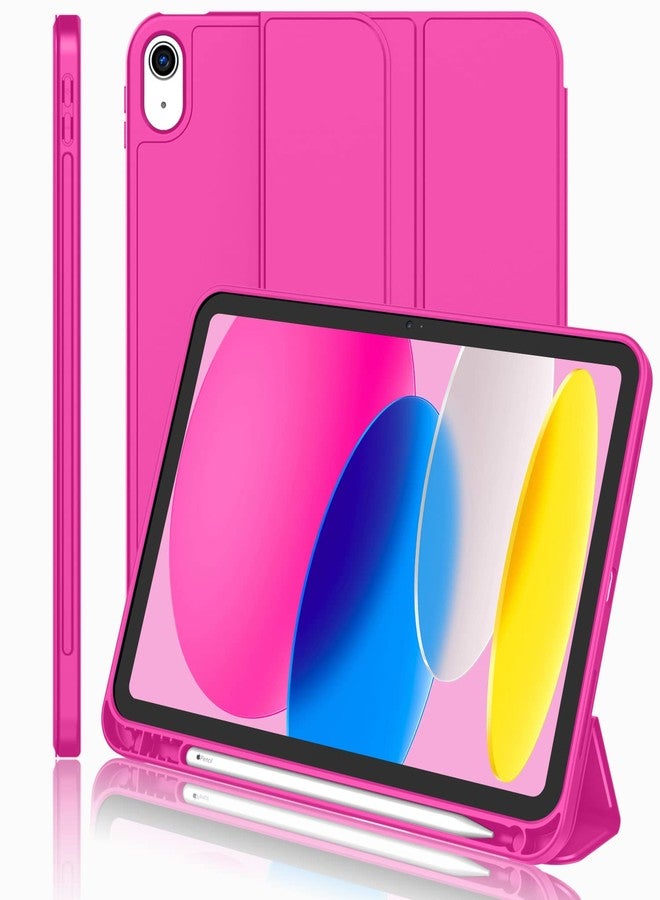 iMieet جراب iMieet الجديد لجهاز iPad من الجيل العاشر 2022 مقاس 10.9 بوصة مع حامل قلم، جراب ذكي ثلاثي الطي مع ظهر TPU ناعم، خاصية التشغيل/الإيقاف التلقائي (لون أحمر وردي) - Image 1