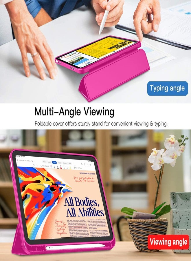 iMieet جراب iMieet الجديد لجهاز iPad من الجيل العاشر 2022 مقاس 10.9 بوصة مع حامل قلم، جراب ذكي ثلاثي الطي مع ظهر TPU ناعم، خاصية التشغيل/الإيقاف التلقائي (لون أحمر وردي) - Image 3