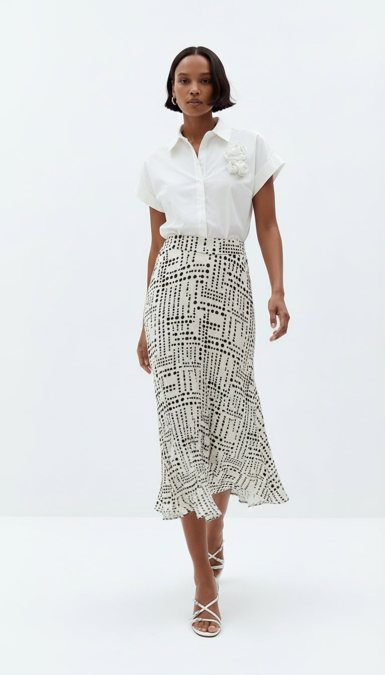 EXQUISE A-line Midi Length Patterned Multicolored Skirt - Image 1