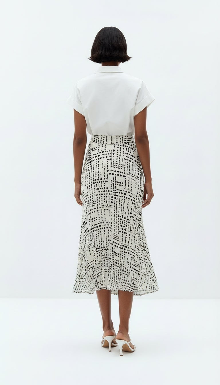 EXQUISE A-line Midi Length Patterned Multicolored Skirt - Image 4