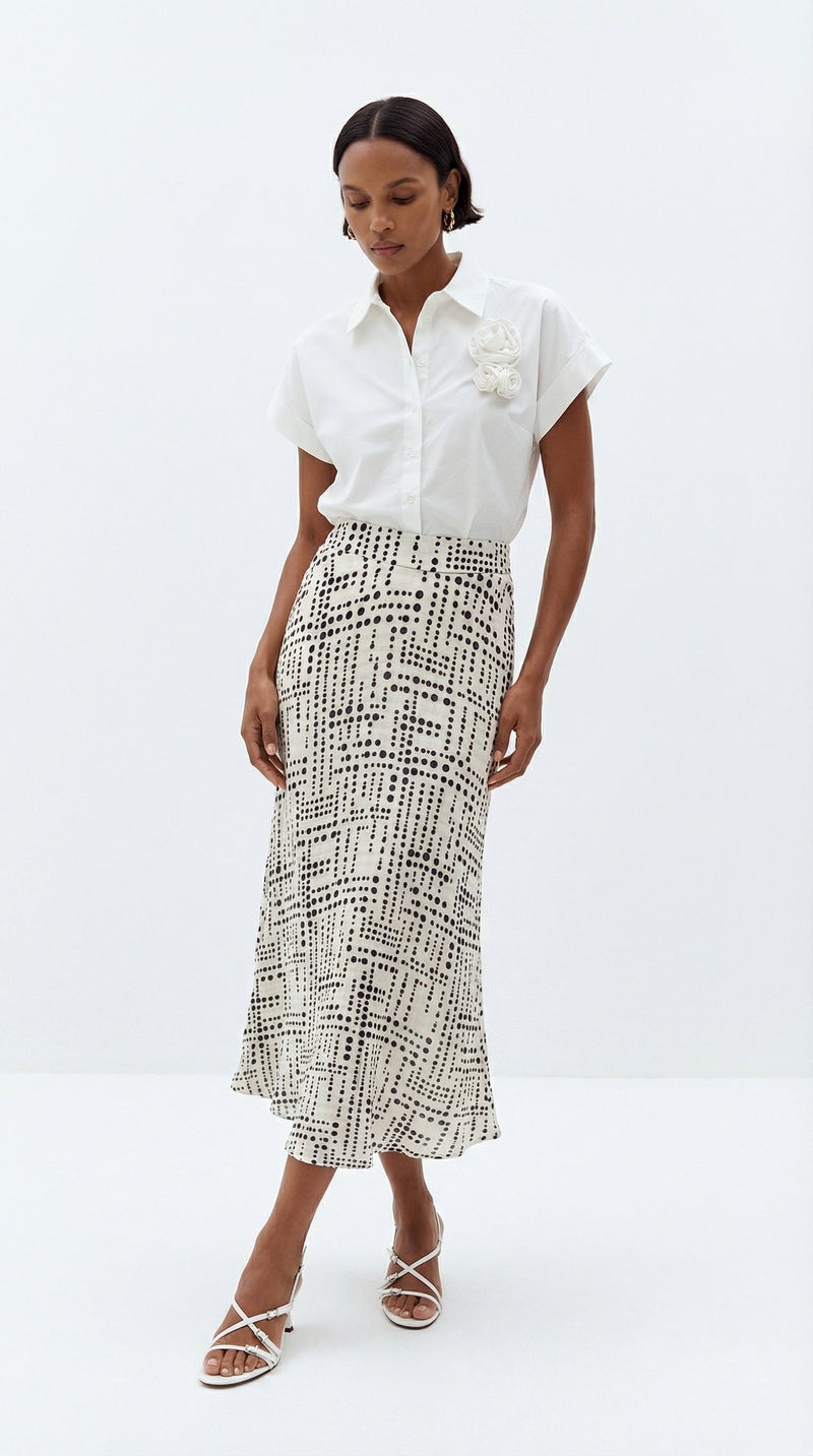 EXQUISE A-line Midi Length Patterned Multicolored Skirt - Image 3