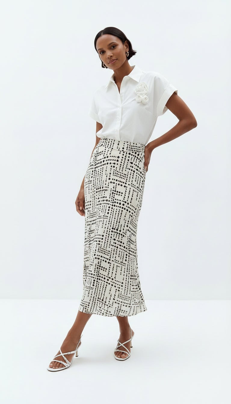 EXQUISE A-line Midi Length Patterned Multicolored Skirt - Image 2