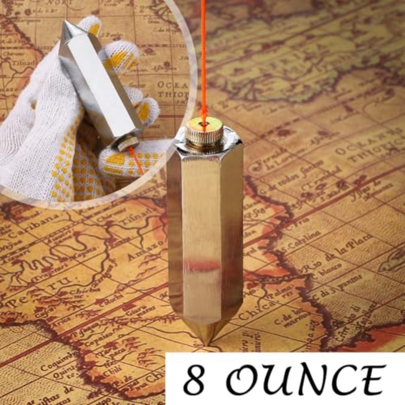 8 oz Brass Plumb Bob with Replaceable Steel Tip 20 ft String and Hook 2 Carpenter Pencils and Sharpener Accurate Measuring Plum Bob Tool for Contractors Masons DIY Building Surveying Hexagonal - Image 2
