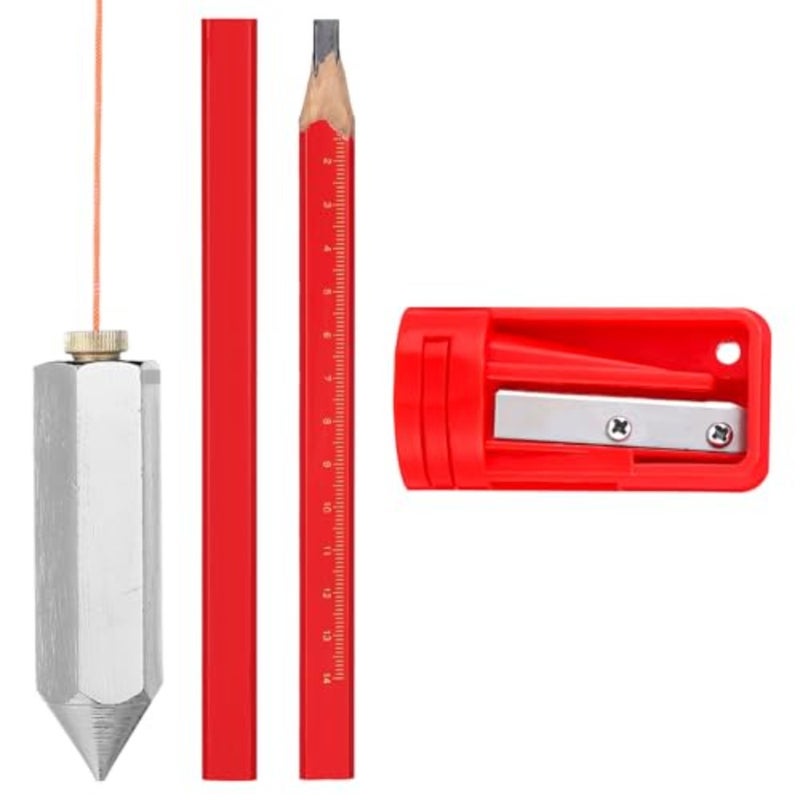 8 oz Brass Plumb Bob with Replaceable Steel Tip 20 ft String and Hook 2 Carpenter Pencils and Sharpener Accurate Measuring Plum Bob Tool for Contractors Masons DIY Building Surveying Hexagonal - Image 1