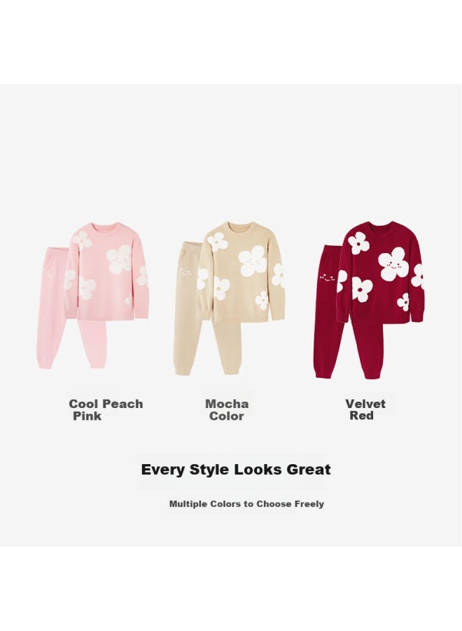 Ubras Qianhua Half Velvet Couple Homewear Set Uni Pajamas Autumn Winter Cold Peach Pink XL - Image 1